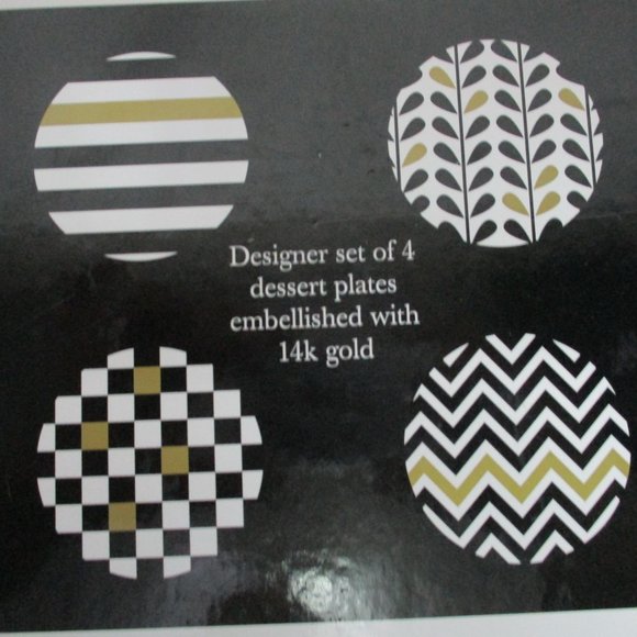 Macy's Designer Set 4 Dessert Salad Appetizer Plates 14K Gold Embellished 6” NEW - Picture 2 of 12